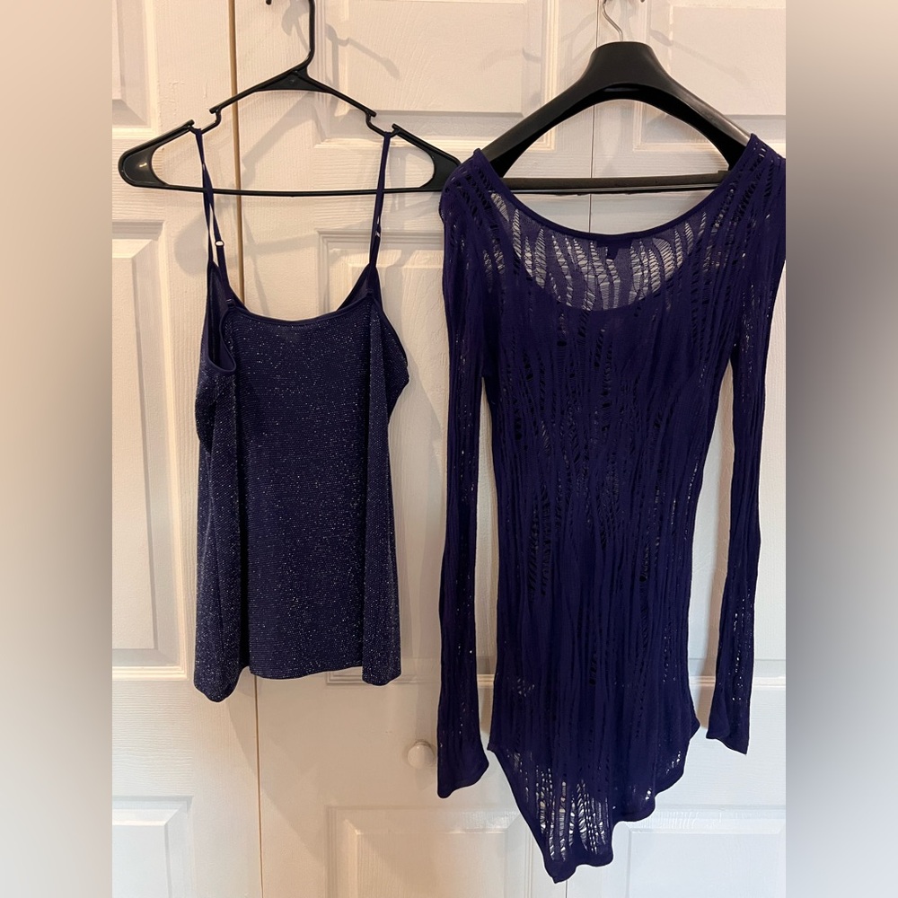 Set of Express women sweater top and spaghetti strap blouse purple size Medium